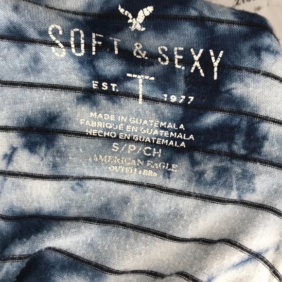 GUC American Eagle Small Soft Sexy Blue Tie Dye Summer Cropped Striped Tee - Picture 4 of 5
